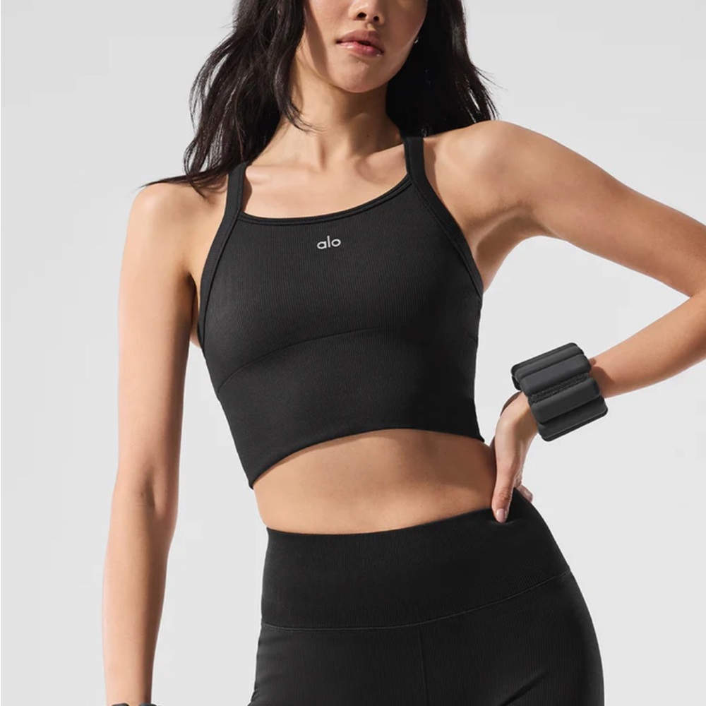 ALO Yoga Black Ribbed Sports Bra